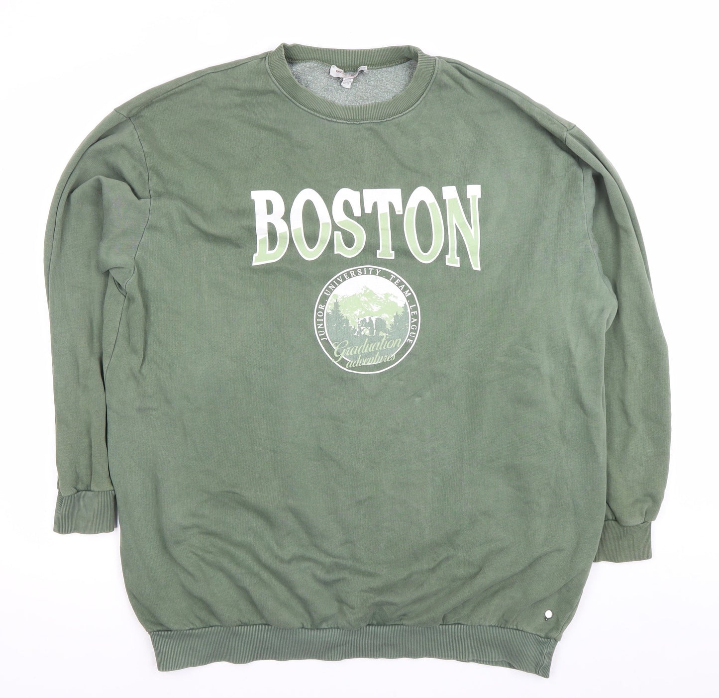Pull&Bear Unisex Green Boston Logo Sweatshirt XL Cotton Blend