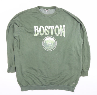 Pull&Bear Unisex Green Boston Logo Sweatshirt XL Cotton Blend