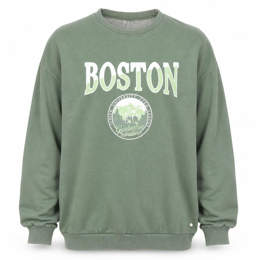 Front view of Pull&Bear unisex green boston logo sweatshirt xl cotton blend