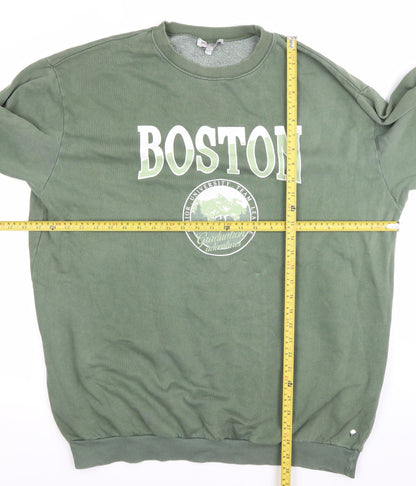 Pull&Bear Unisex Green Boston Logo Sweatshirt XL Cotton Blend