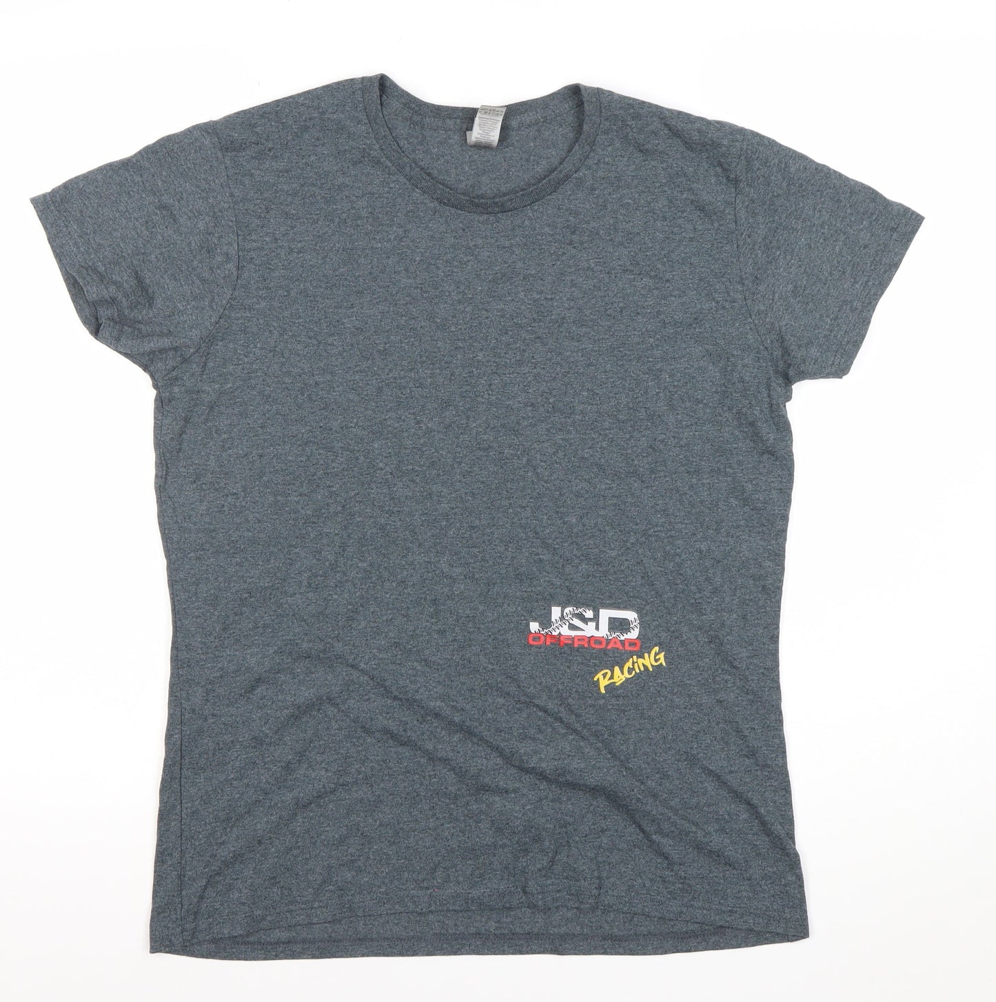 Gildan Men’s Grey Racing Graphic T-Shirt Size L Short Sleeve Crew Neck