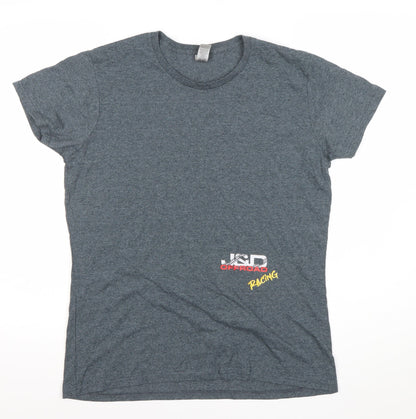 Gildan Men’s Grey Racing Graphic T-Shirt Size L Short Sleeve Crew Neck