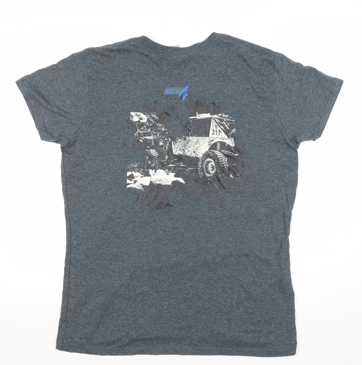 Gildan Men’s Grey Racing Graphic T-Shirt Size L Short Sleeve Crew Neck