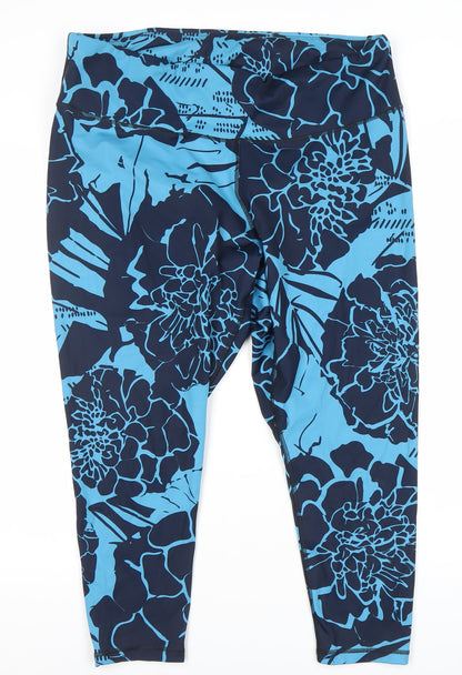 Adidas Womens Blue Floral 4XL Leggings Plus Size Activewear