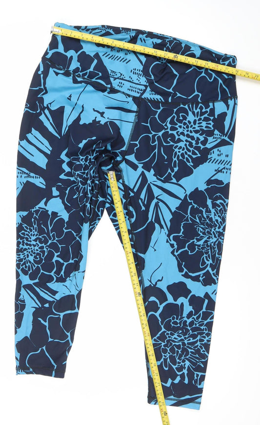 Adidas Womens Blue Floral 4XL Leggings Plus Size Activewear