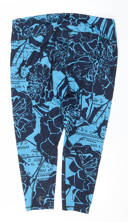 Adidas Womens Blue Floral 4XL Leggings Plus Size Activewear