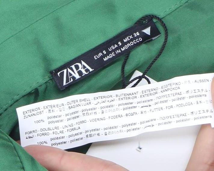 Zara Women’s Green Satin Wrap Mini Dress Size 8 Long Sleeve Party