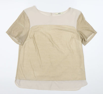 Oasis Women’s Beige Metallic Short Sleeve Blouse M Regular Fit
