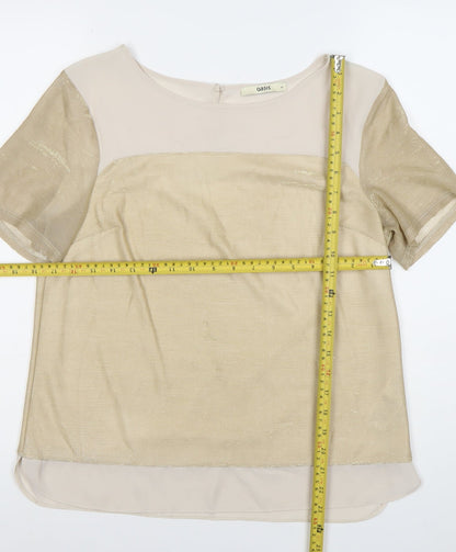 Oasis Women’s Beige Metallic Short Sleeve Blouse M Regular Fit