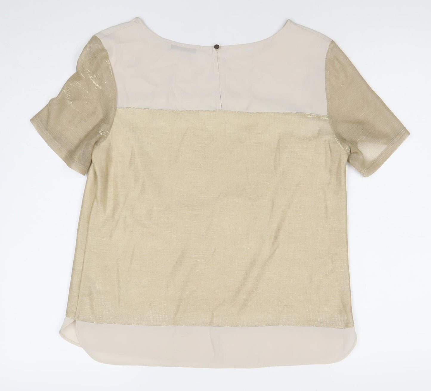 Oasis Women’s Beige Metallic Short Sleeve Blouse M Regular Fit