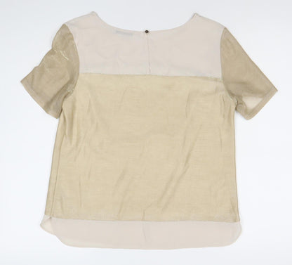 Oasis Women’s Beige Metallic Short Sleeve Blouse M Regular Fit