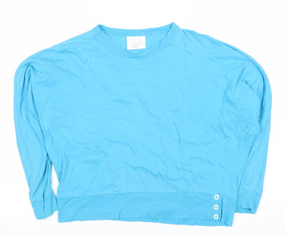 Country Casuals Women Blue Cotton Crew Neck Long Sleeve T-Shirt Size 10