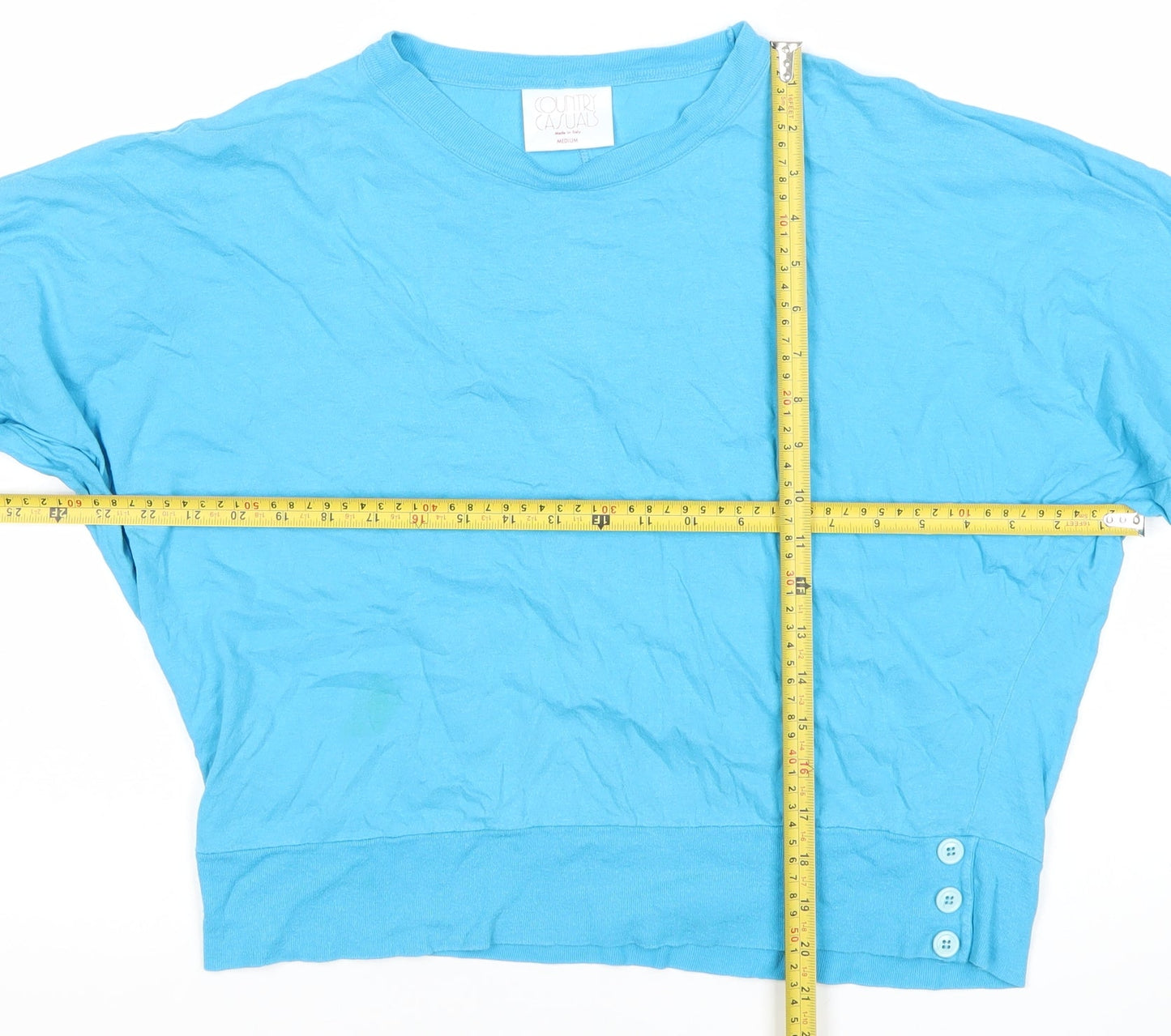 Country Casuals Women Blue Cotton Crew Neck Long Sleeve T-Shirt Size 10