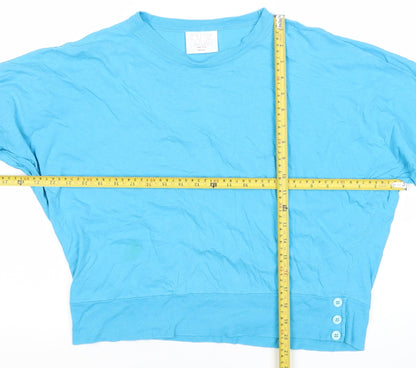 Country Casuals Women Blue Cotton Crew Neck Long Sleeve T-Shirt Size 10