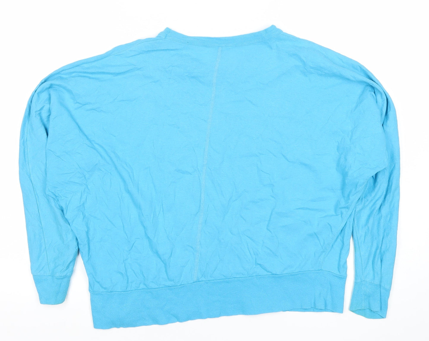 Country Casuals Women Blue Cotton Crew Neck Long Sleeve T-Shirt Size 10