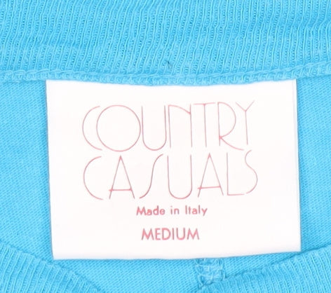 Country Casuals Women Blue Cotton Crew Neck Long Sleeve T-Shirt Size 10