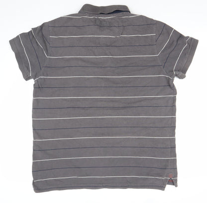 FatFace Men's Grey Striped Polo Shirt Size L Cotton Casual