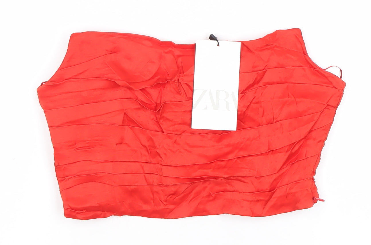 Zara Womens Red Strapless Cropped Blouse Top Size M Viscose Party