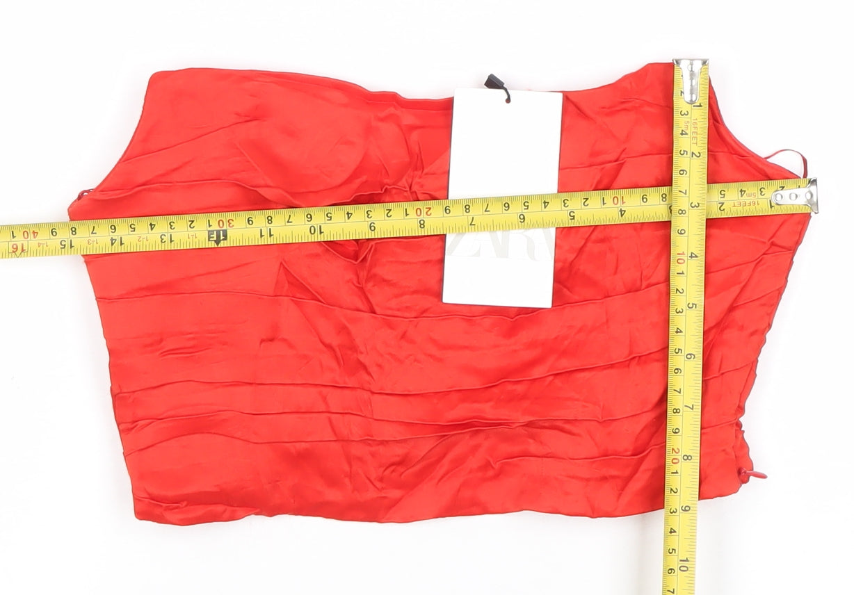Zara Womens Red Strapless Cropped Blouse Top Size M Viscose Party