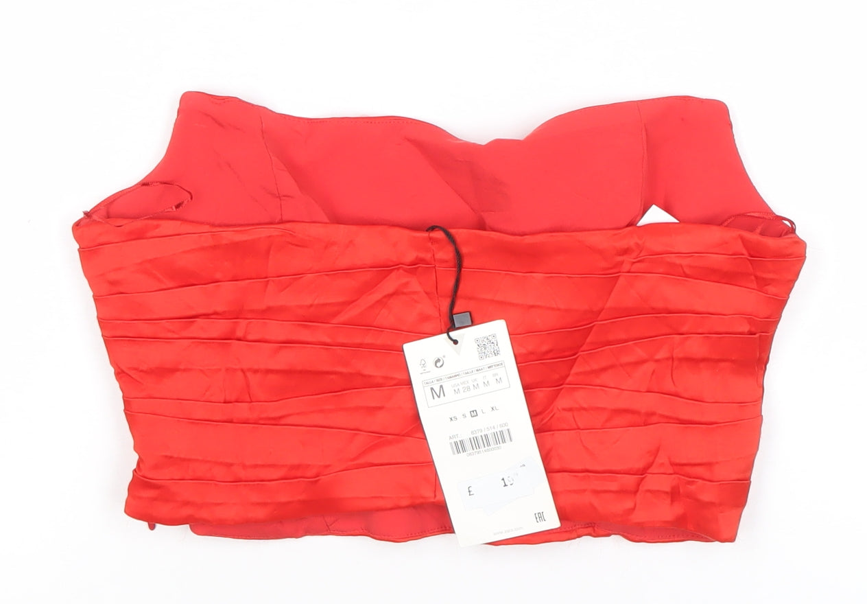 Zara Womens Red Strapless Cropped Blouse Top Size M Viscose Party