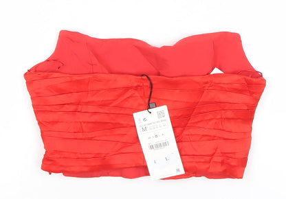 Zara Womens Red Strapless Cropped Blouse Top Size M Viscose Party