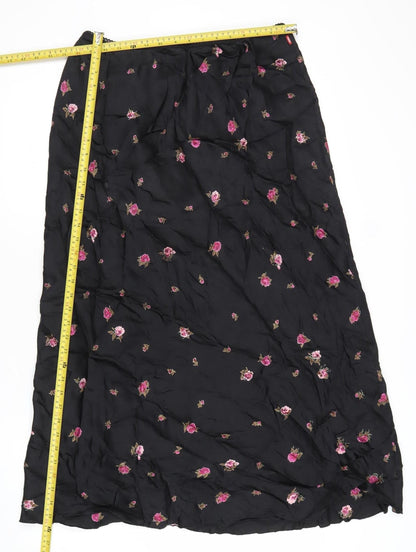 Laura Ashley Womens Black Floral A-Line Long Skirt Size 4
