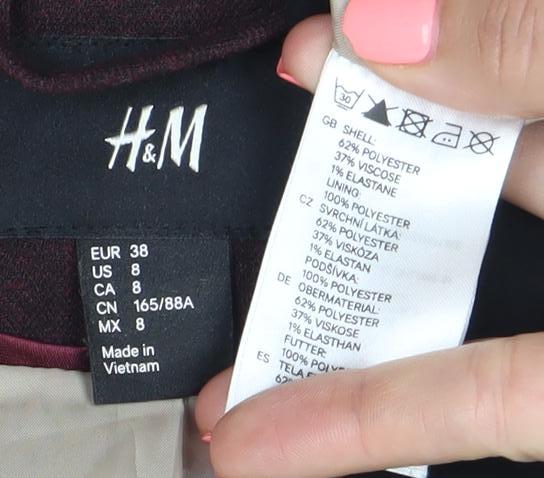 H&M Womens Red Slim Fit Blazer Jacket Size 10 Workwear Business