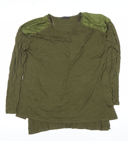 Zara Women Green Long Sleeve Polyester Basic T-Shirt Size L