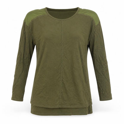 Zara Women Green Long Sleeve Polyester Basic T-Shirt Size L