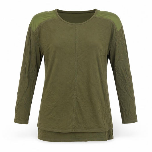 Zara Women Green Long Sleeve Polyester Basic T-Shirt Size L