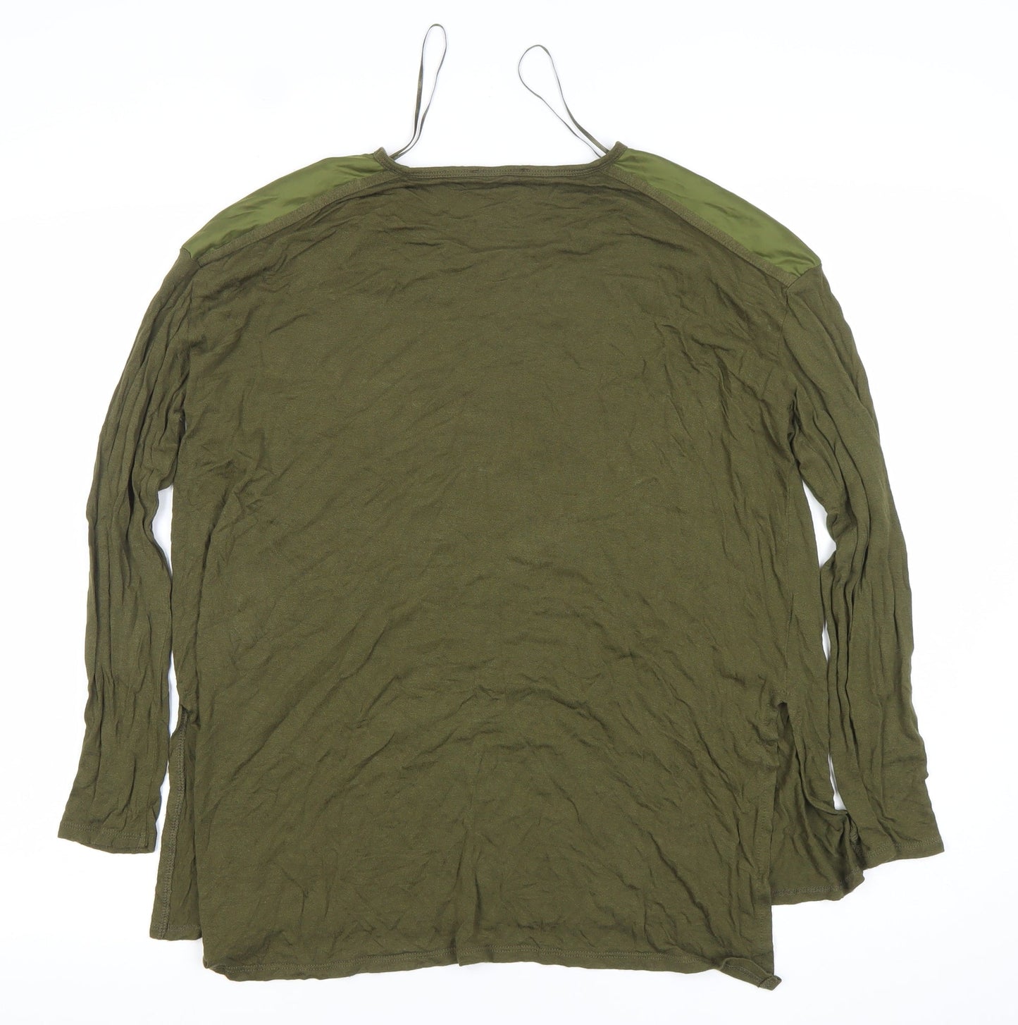 Zara Women Green Long Sleeve Polyester Basic T-Shirt Size L