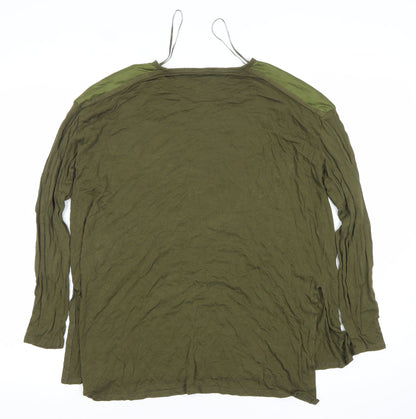 Zara Women Green Long Sleeve Polyester Basic T-Shirt Size L
