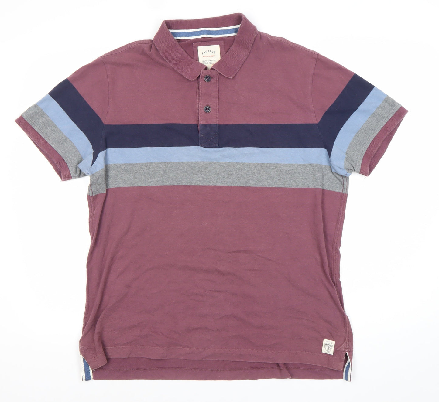 Fat Face Men's Purple Striped Polo Shirt L Regular Fit Cotton