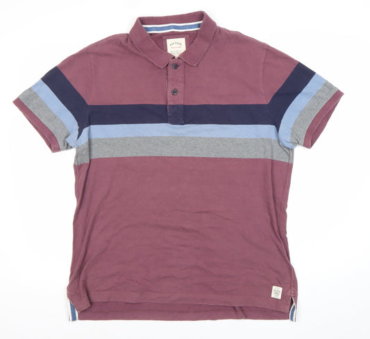 Fat Face Men's Purple Striped Polo Shirt L Regular Fit Cotton