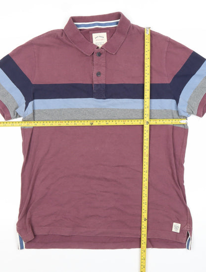 Fat Face Men's Purple Striped Polo Shirt L Regular Fit Cotton