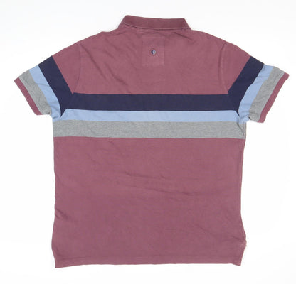 Fat Face Men's Purple Striped Polo Shirt L Regular Fit Cotton