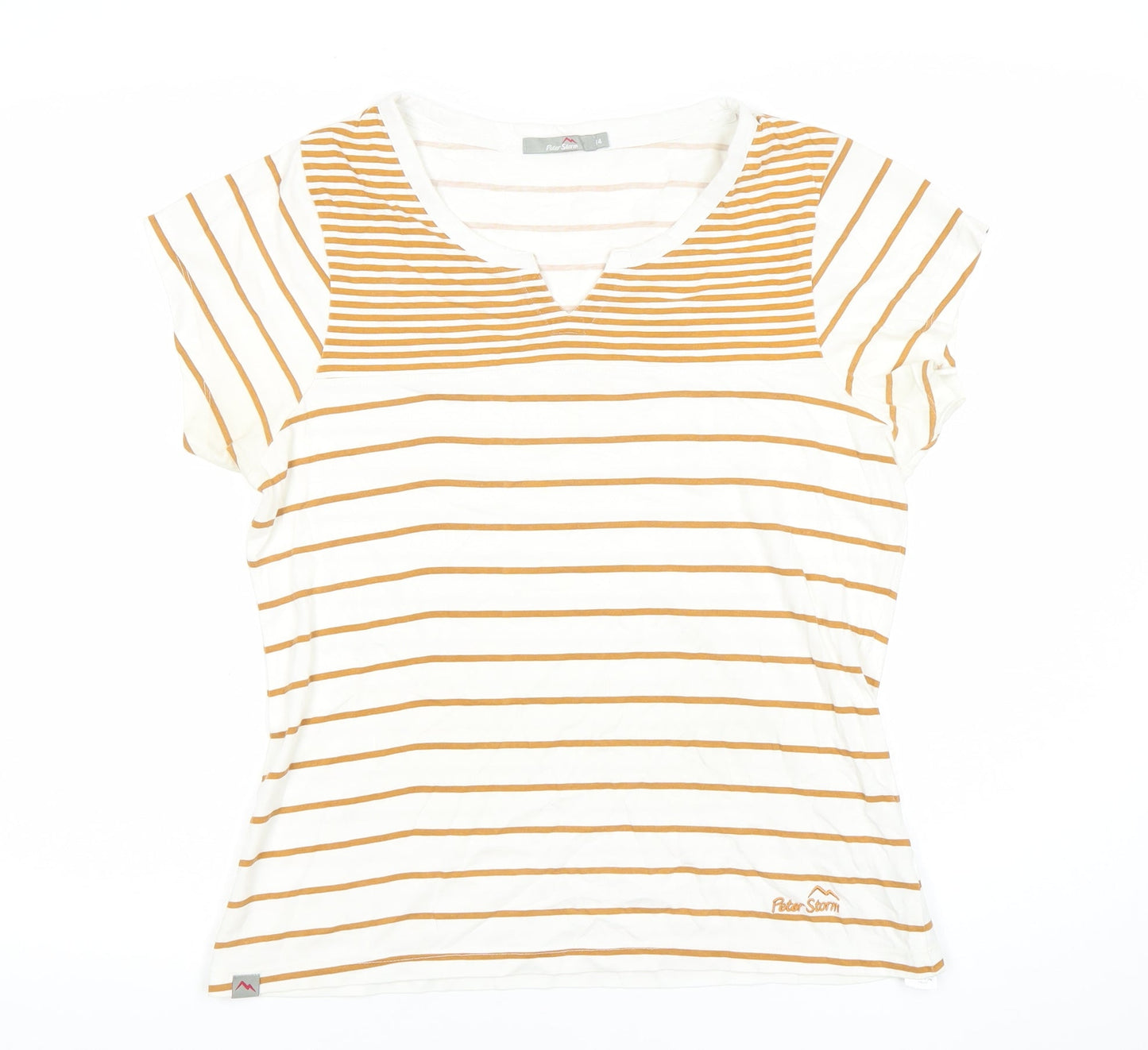 Peter Storm Women White Striped Cotton T-Shirt Size 14