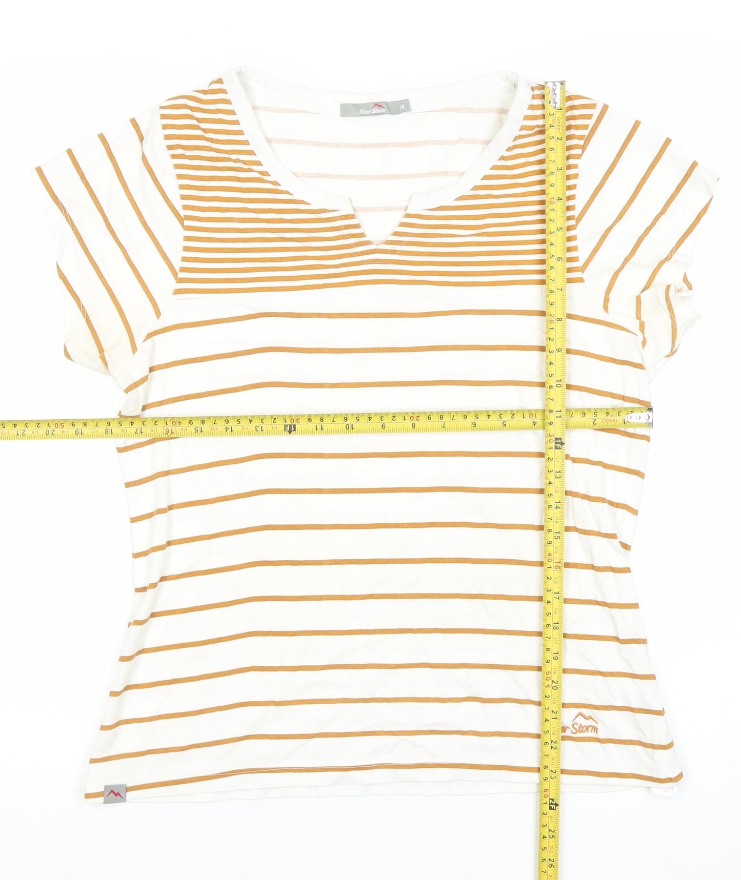 Peter Storm Women White Striped Cotton T-Shirt Size 14