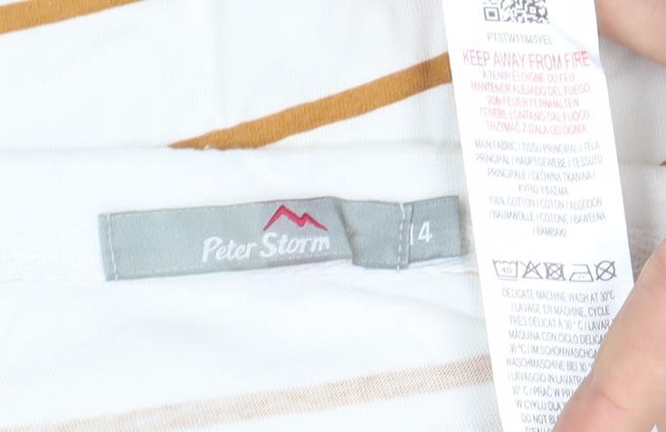 Peter Storm Women White Striped Cotton T-Shirt Size 14