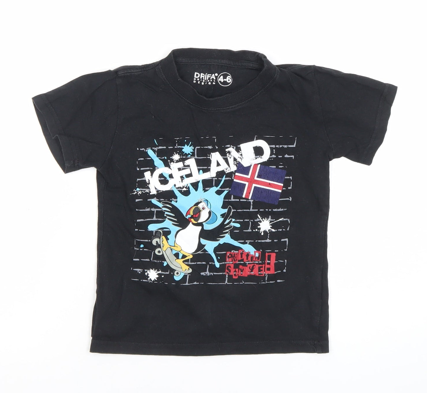 Drifa Boys Black Puffin Graphic T-Shirt 4-6 Years Short Sleeve Cotton