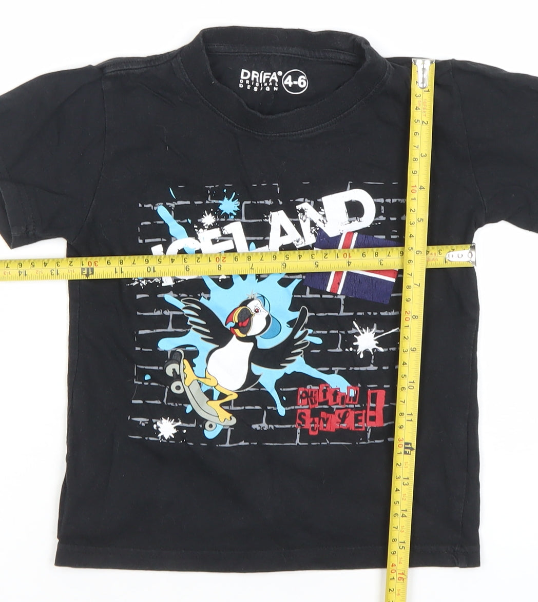 Drifa Boys Black Puffin Graphic T-Shirt 4-6 Years Short Sleeve Cotton