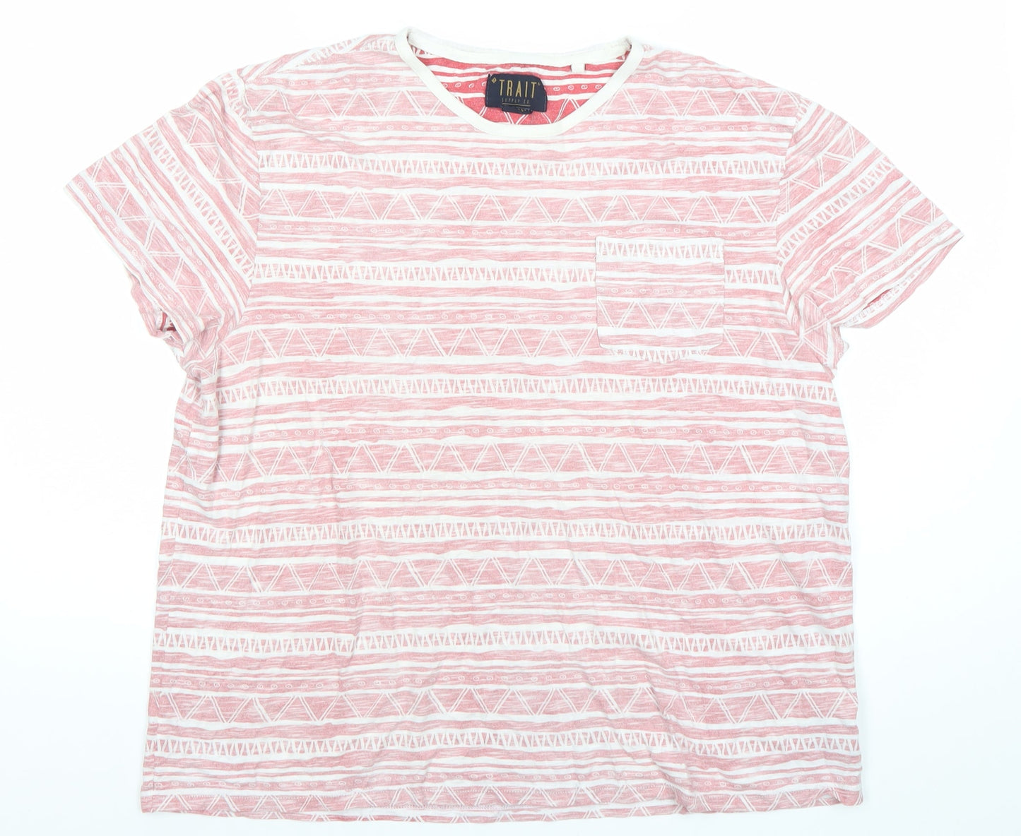 BHS Men’s Red Aztec Geometric XL Crew Neck T-Shirt Cotton Blend