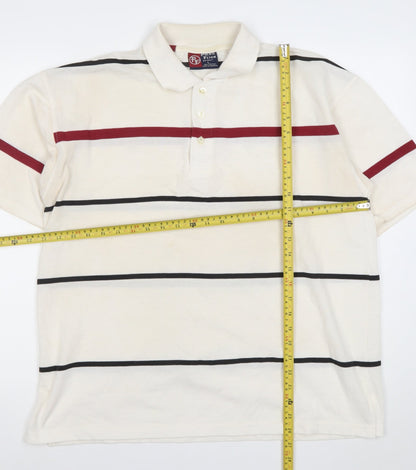 Pacific Flyer Men’s Ivory Striped Polo Shirt Size L Short Sleeve