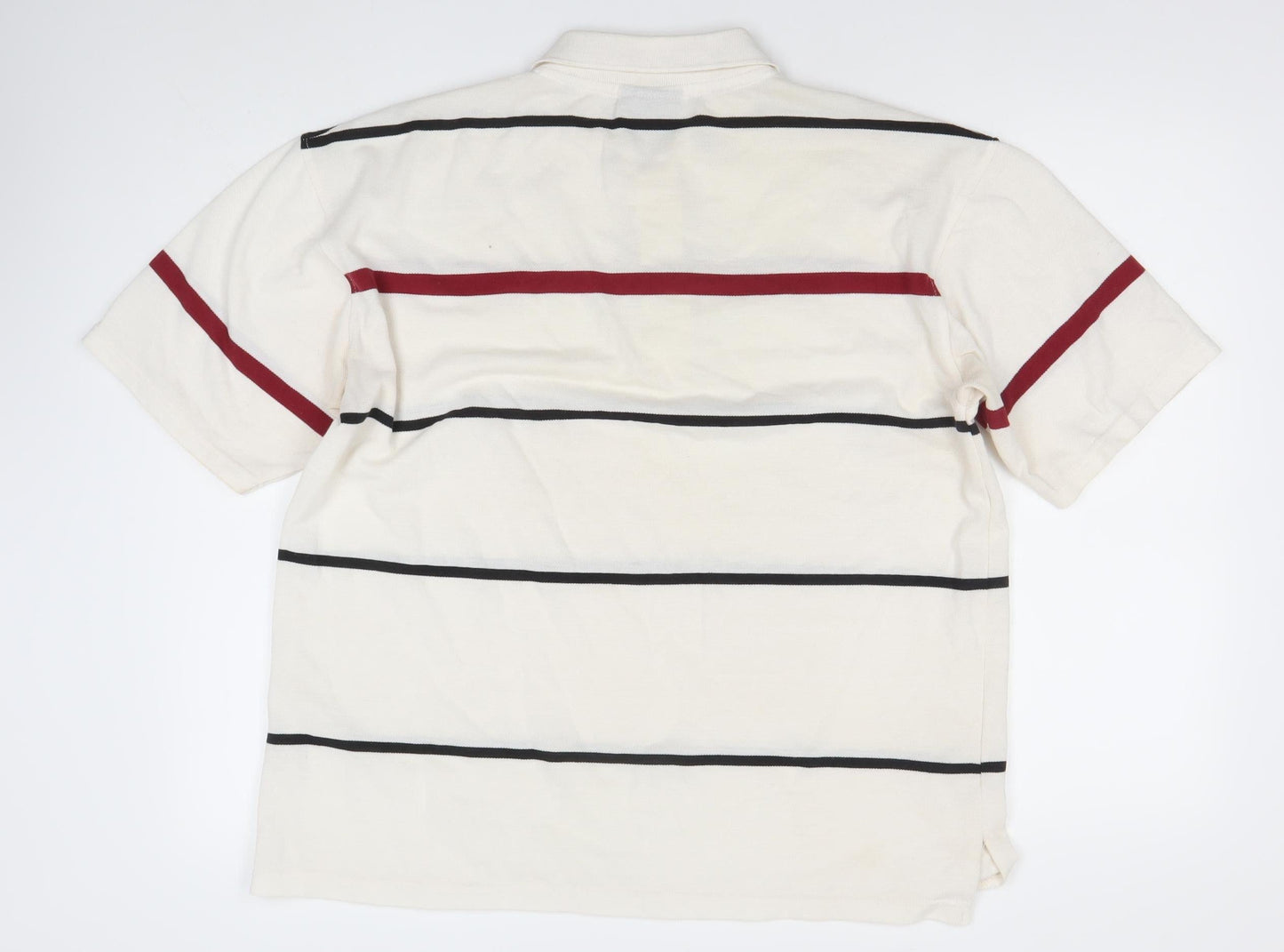 Pacific Flyer Men’s Ivory Striped Polo Shirt Size L Short Sleeve