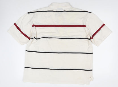 Pacific Flyer Men’s Ivory Striped Polo Shirt Size L Short Sleeve