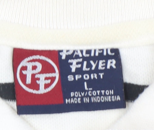 Pacific Flyer Men’s Ivory Striped Polo Shirt Size L Short Sleeve
