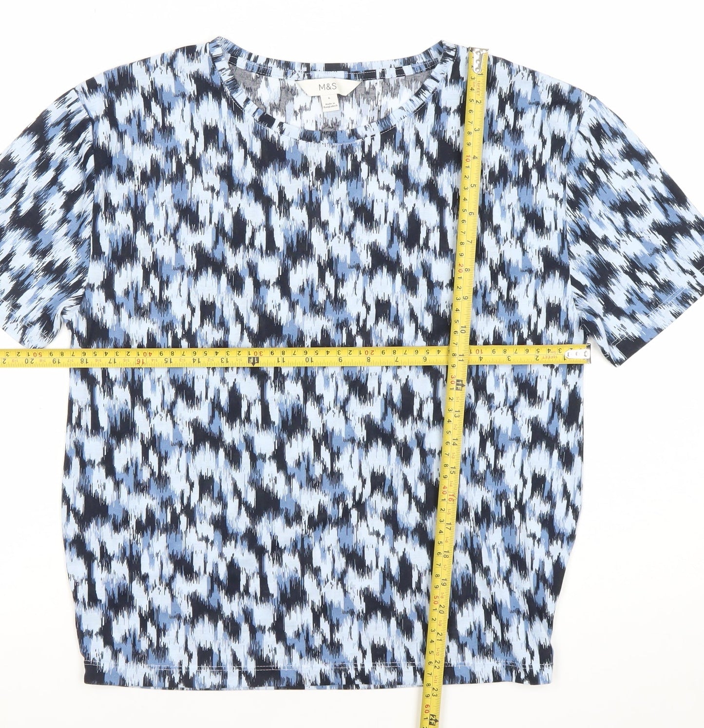 Marks and Spencer Women’s Blue Size 6 Geometric T-Shirt