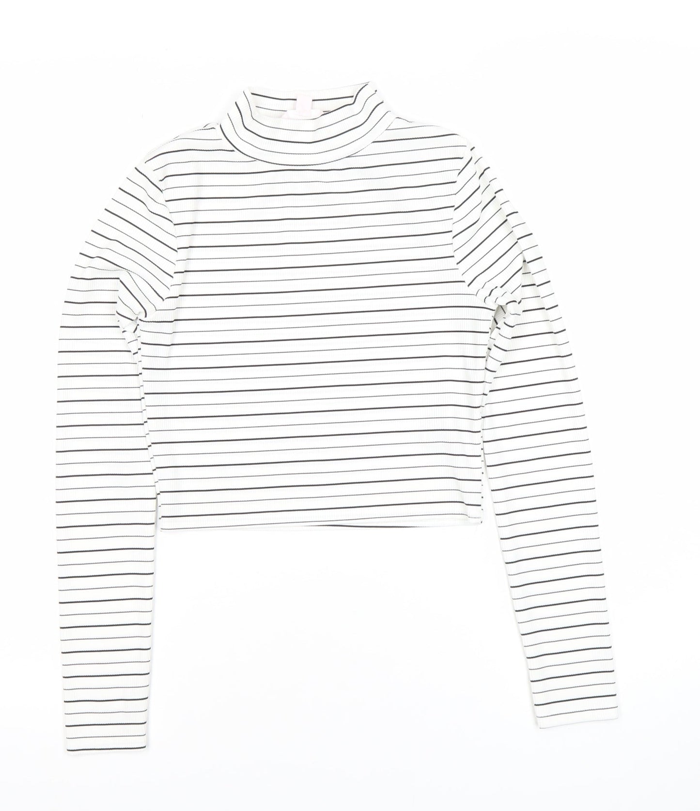 Marks and Spencer Petites Women’s White Striped Roll Neck Cropped Top Size 6