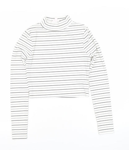 Marks and Spencer Petites Women’s White Striped Roll Neck Cropped Top Size 6
