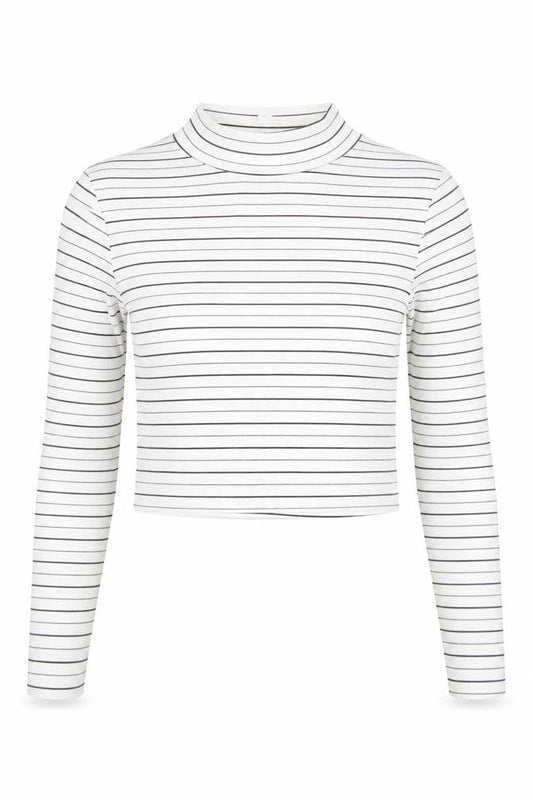 Marks and Spencer Petites Women’s White Striped Roll Neck Cropped Top Size 6
